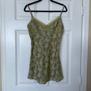 VRG GRL Green Floral Satin Slip Dress with Lace Trim Size 12